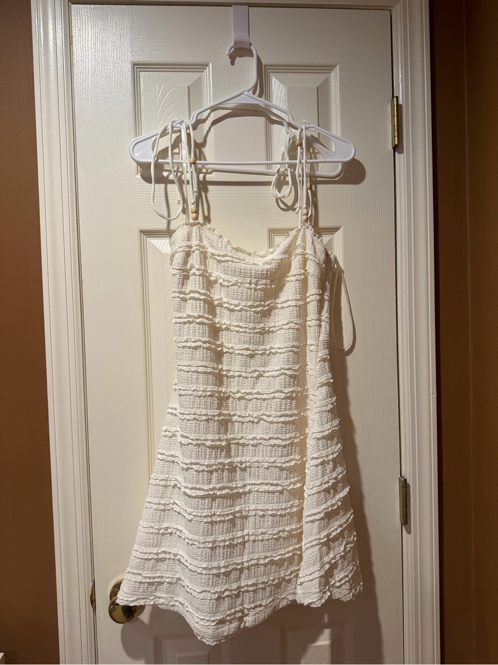 Indikah Cream Textured Tie-Shoulder Sundress